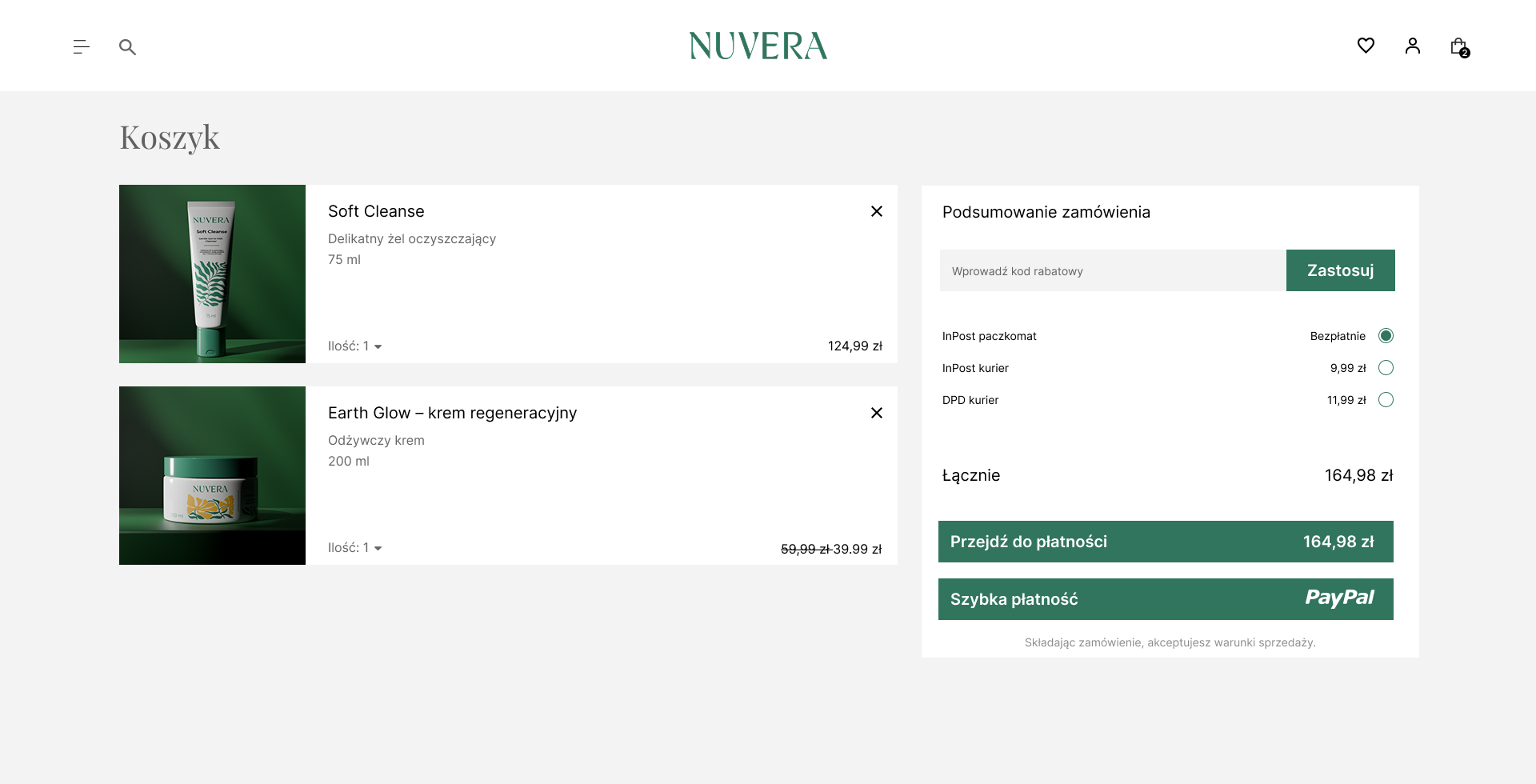 Nuvera — Projekt widoku koszyka i podsumowania zamówienia